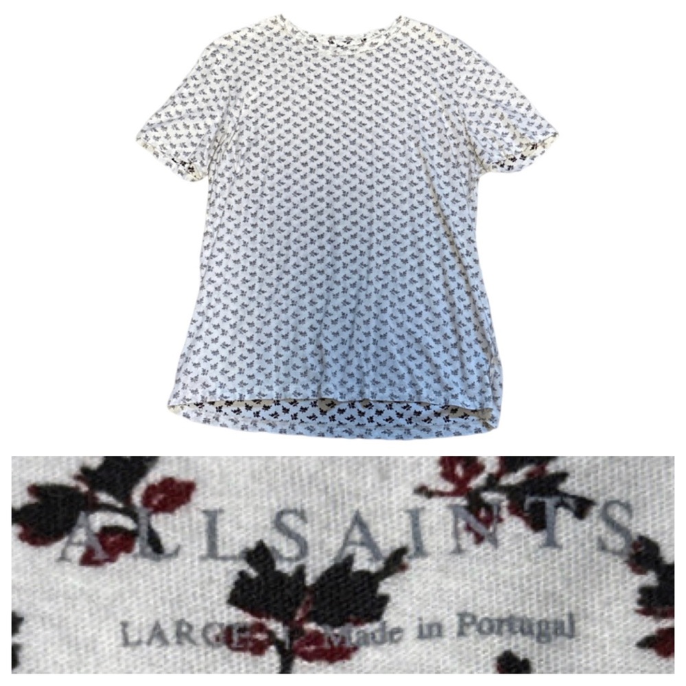 RARE REVERSE ALLSAINTS MEN’S MOTIF FLORAL SS CREWNECK LARGE COTTON GRAPHIC TEE